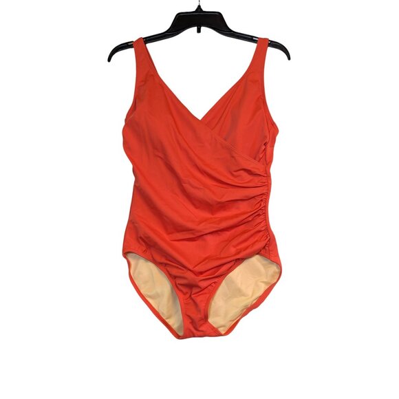 Lands End Womens Red Swimsuit Size 12 One-Piece With Ruched Side Detail - Picture 1 of 3